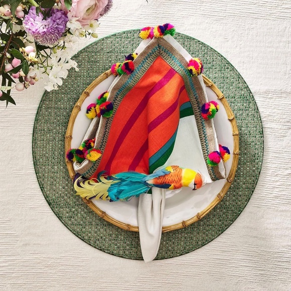 KIM SEYBERT Jaipur Cotton Dinner Napkins in White & Multi - Set of 8 - NWOT - Picture 5 of 10